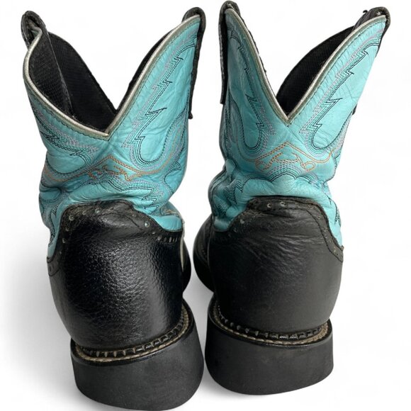 Justin Leather Turquoise Black Roper Western Cowgirl Cowboy Boots Women's 8.5 B - Picture 8 of 13